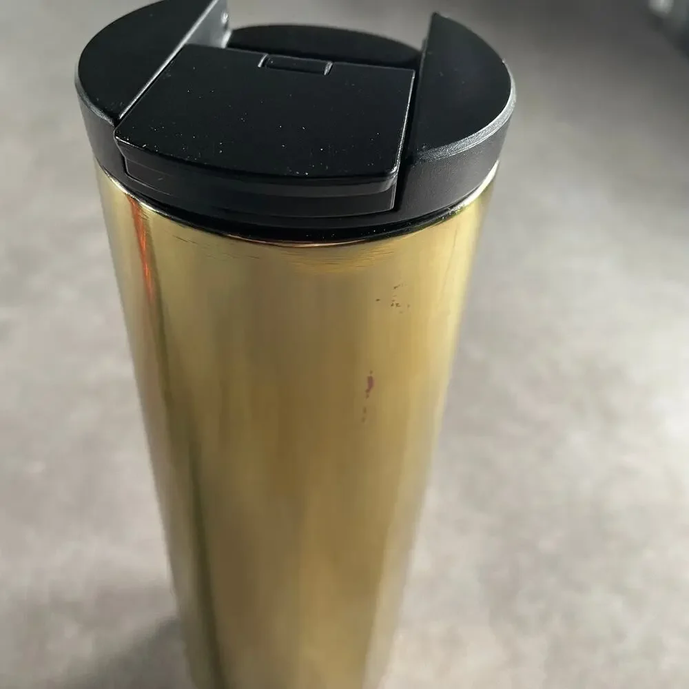 Starbucks Gold Stainless Steel Travel Tumbler Coffee Gold Rush Chrome Flip Lid
